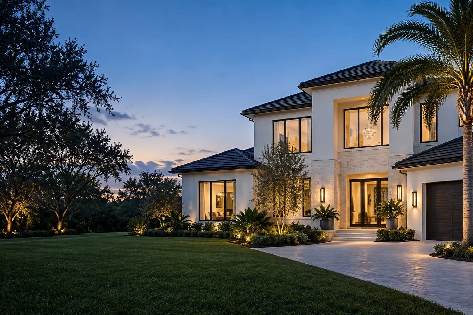 An inviting Florida home at dusk